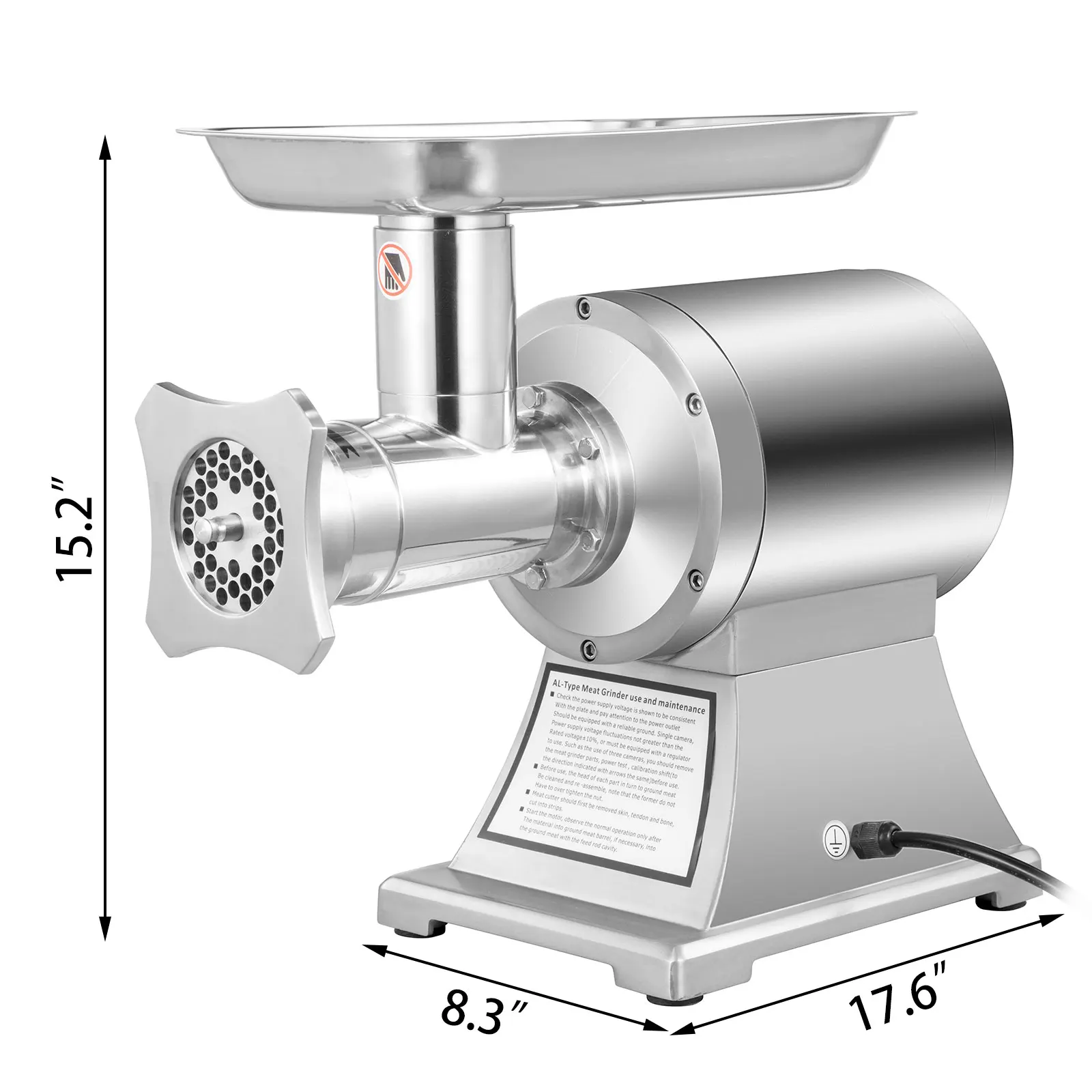 

VEVOR Electric Meat Grinder Mincer 550Lbs/hour 750W 190PRM Sausage Stuffer Maker 1HP Stainless Steel Commercial Industrial Home