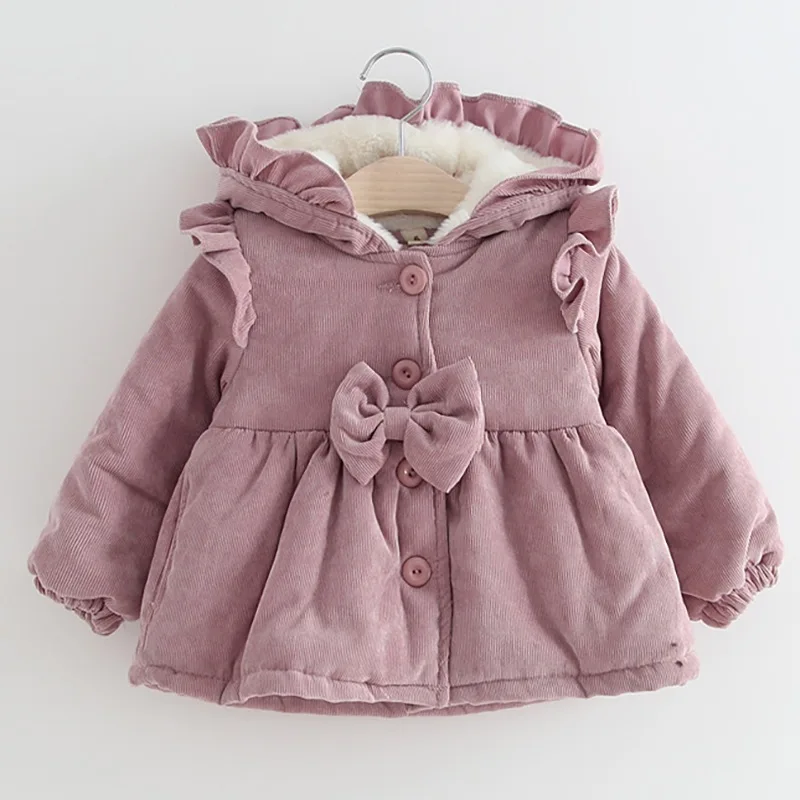 

Cute Thicken Velvet Baby Coat Winter Baby Girls Warm Coat Infant Kids Hooded Jacket Solid Children Outwear