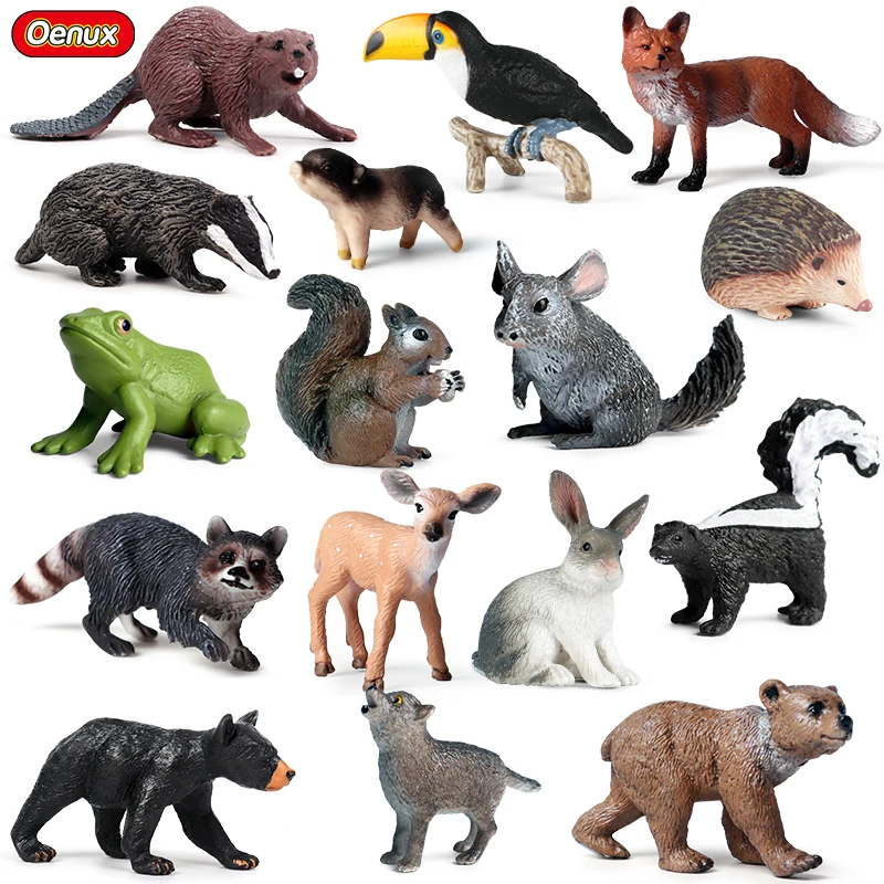 

Oenux 16PCS Wild Animals Bird Fox Wolf Deer Model Action Figure Farm Rabbit Baby Figurines Miniature Cake Toppers Cute Kids Toys