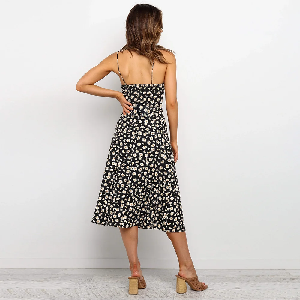 2020 Сексуальное цветочное платье с лямкой на шее платья для женщин летняя одежда