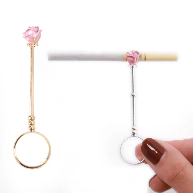 

Elegant Ladies Women Cigarette Finger Clips Tobacco Smoking Ring Holders Rose Style Hand Rack Smoking Clip