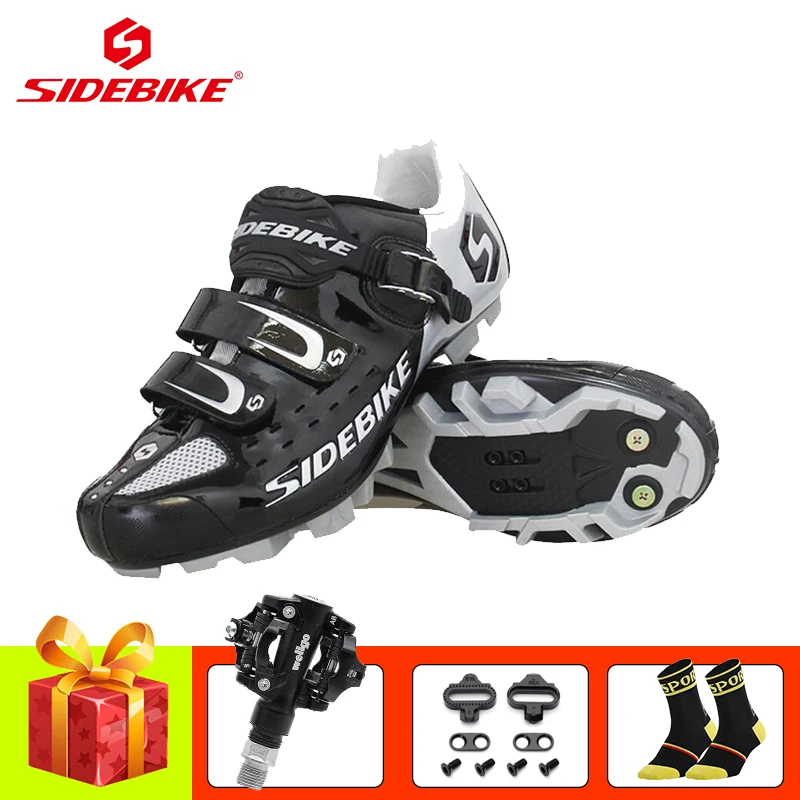 B with pedals SIDEBIKE велосипедная обувь sapatilha ciclismo mtb мужская женская обувь для горного велосипеда SPD педали самофиксирующаяся дышащая обувь для верховой езды - Цвет: B with pedals