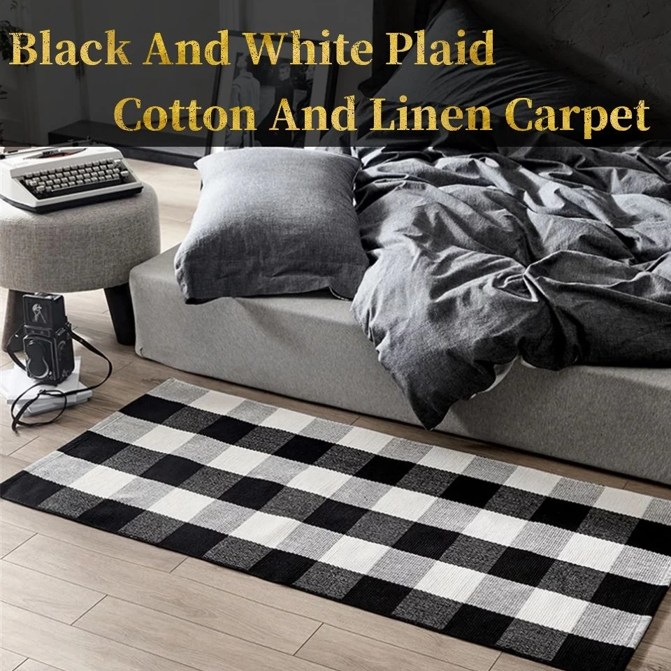 Плетеный хлопковый ковер в белую и черную клетку вязаный плед ручной работы