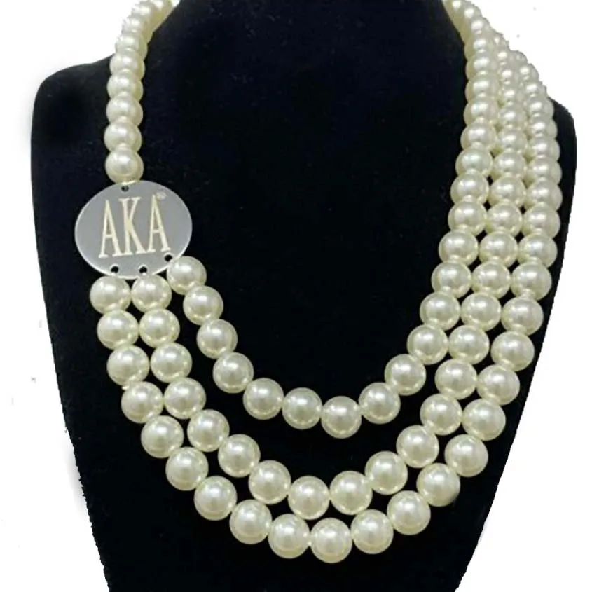 

Greek letters Sorority Shield crest Stainless Steel Multilayer Accessories Long Pearl Necklace