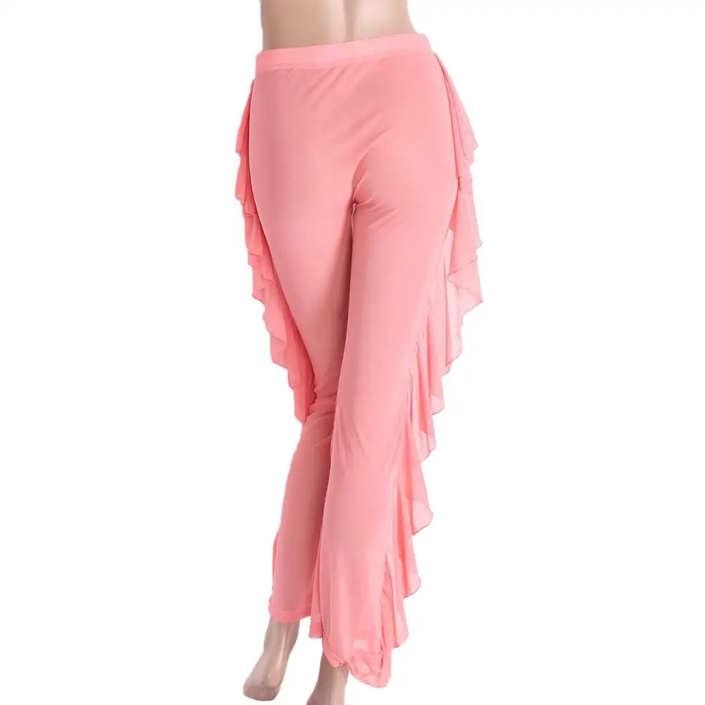 

Sexy Women Mesh See-through Side Ruffles Loose Beach Long Pants Club Trousers