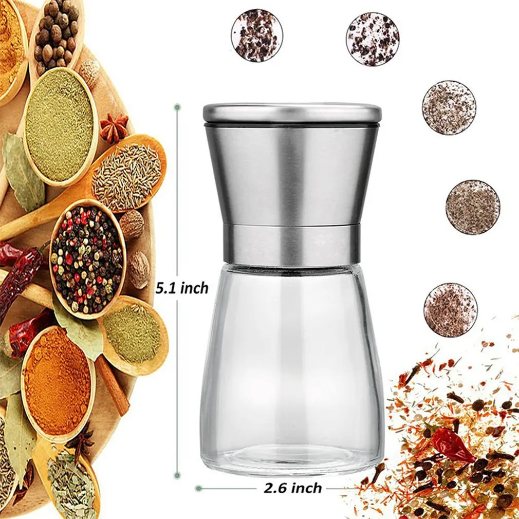 

Portable Household Manual Salt Pepper Mill Grinder Stainless Steel Mill Seasoning Muller Kitchen Tools Spice Pepper Mill Machine