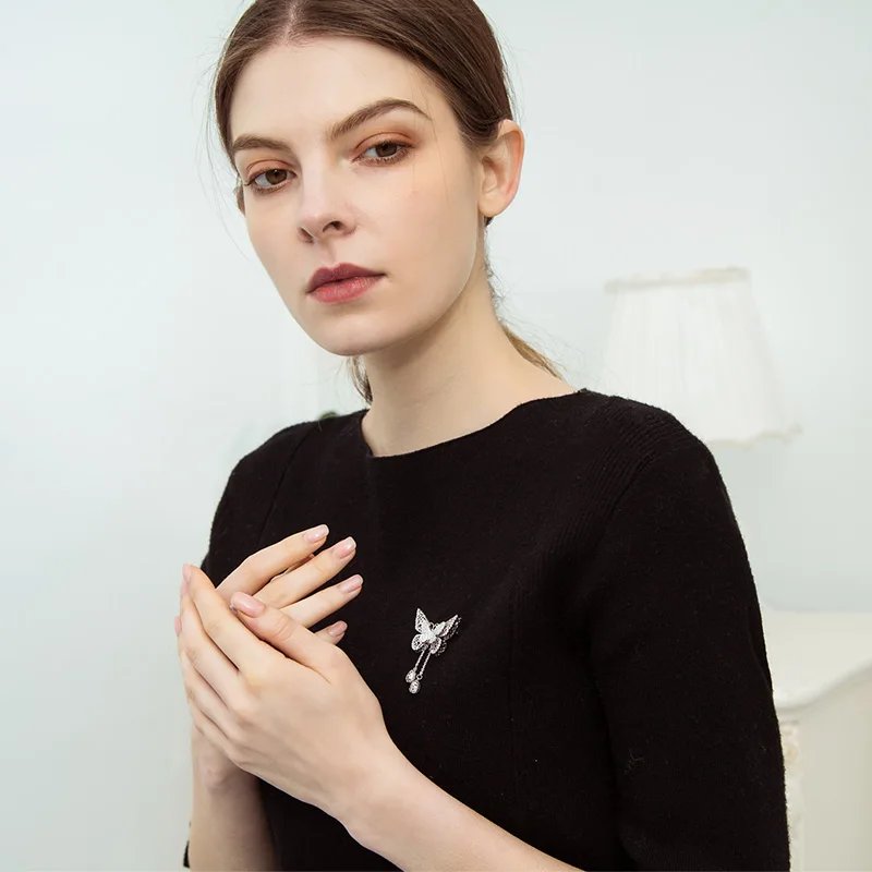 Blucome кубический циркон Двойная Бабочка Женские Броши Роскошный кисточкой кулон животное Медь Брошь Свадебная вечеринка декоративные шпильки