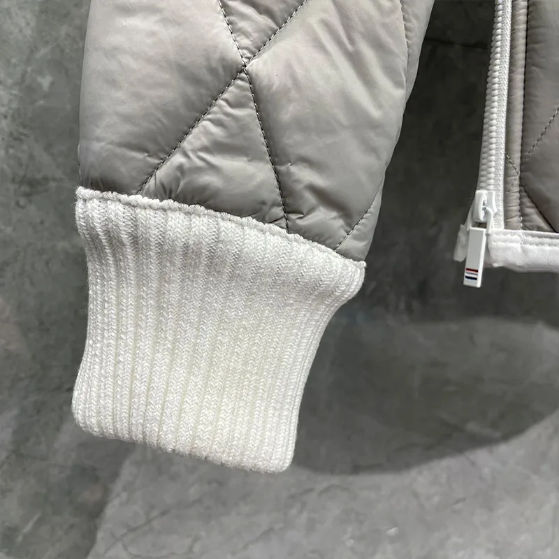 TB THOM Men's Jacket Winter Fashion Brand Coats 4-Bar Stripe Diamond Lattice Turn Down Collar Cotton-Padded Zip Pullover Jackets