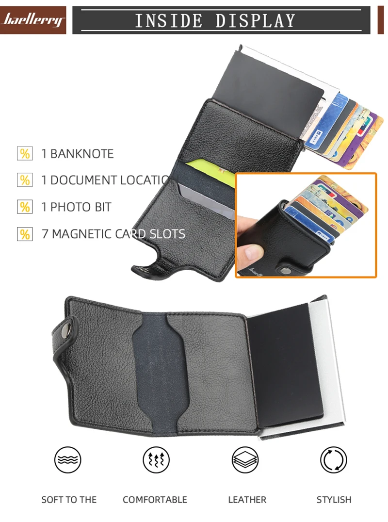 Мужской кошелек с имитацией магнитной карты RFID автоматический эластичный тип карты металлический алюминиевый корпус Противоугонная карта пакет