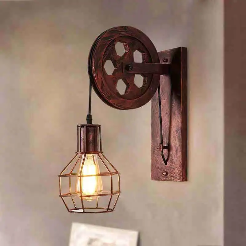 

American country wall lamp industrial style retro wall lamp creative iron pulley wall lamp personality restaurant corridor corri