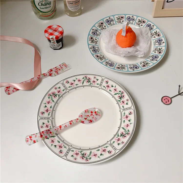 Buy LadyCC Romantic Broken Flower Ceramic Plate Cake Snack Creative Household Flat Dinner Plates on