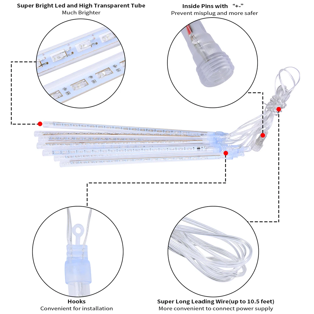Гирлянда светодиодная метеоритный дождь IP65 водонепроницаемая 8 трубок AC100-240 в 30/