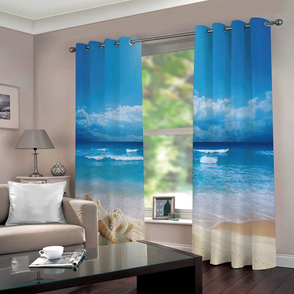 

Modern Fashion Kids Bedroom Curtains Blackout Window Curtain Living Room beach sea landscape Curtain Drapes