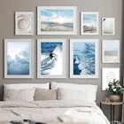 Голубое море волна пляж колесо обозрения раковина настенная живопись холст скандинавские постеры и принты настенные картины для декора гостиной