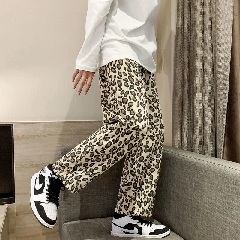 2021 Men's Leopard Printing Cargo Baggy Casual Pants Hip Hop Style Trousers Loose Straight Pants Streetwear Sweatpants S-XL