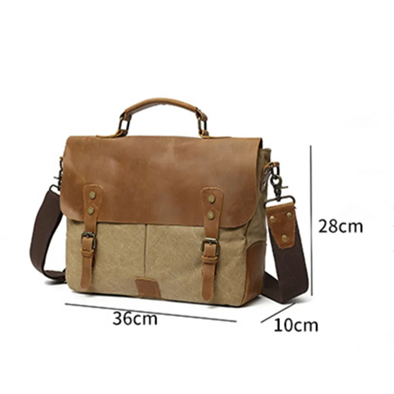 Мужской деловой портфель сумка-мессенджер в стиле ретро из кожи и холста Крейзи