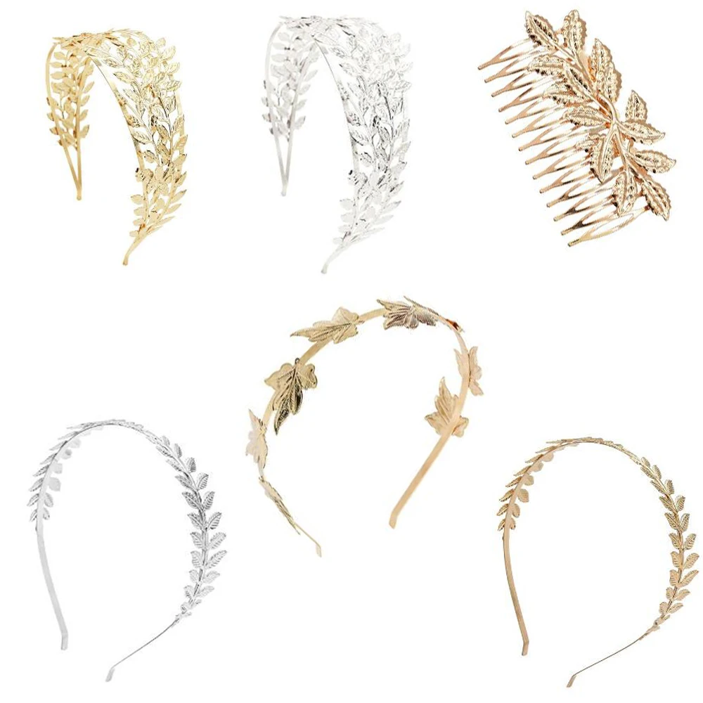 Элегантная повязка на голову с жемчужинами и листьями для женщин металлические