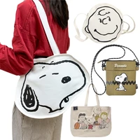 snoopyed kawaii cartoon characters bag multifunctional large capacity canvassingle shoulder bag gifts for family snoopyed bag