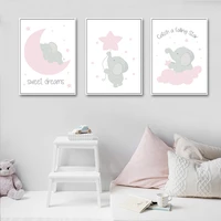 pink elephant star canvas children poster print baby girl nursery wall art picture painting nordic kids bedroom decoration