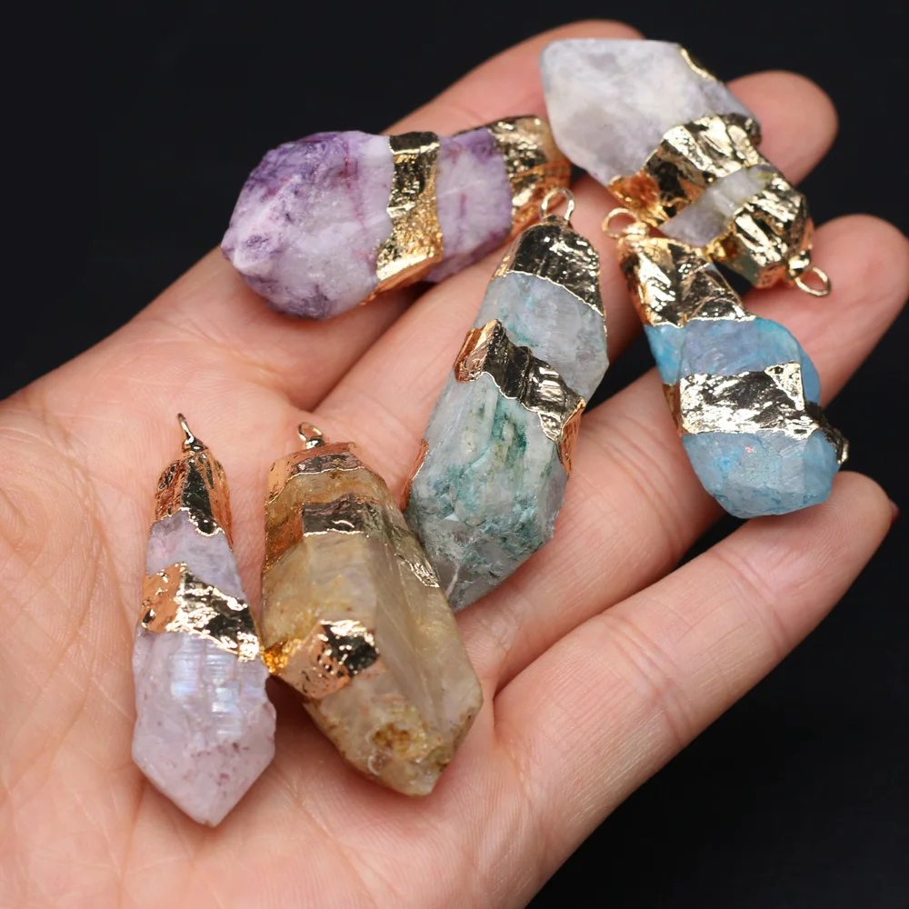 

1pcs Natural Stone Quartz Crystal Charm Green White Pendant for DIY Necklace Earring Jewelry Making Women Gift Size 20x35mm