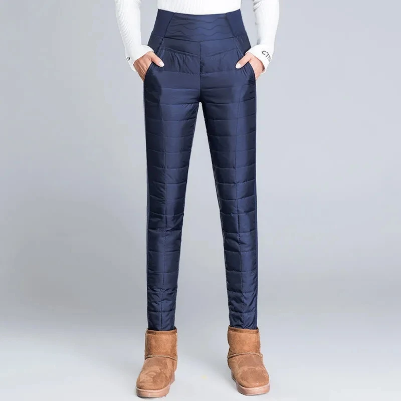 Oversize 4Xl Skinny Down Pants Women Snow High Waist Elastic Warm Winter Pants Mother Wine Red Outdoor Pencil Sweatpants