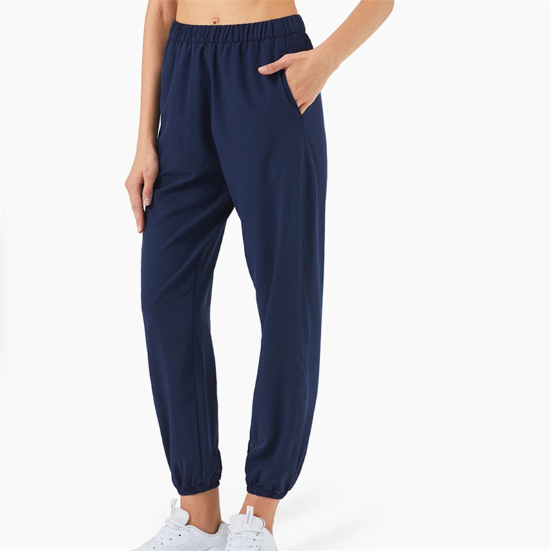 

Новинка 2021, тонкие быстросохнущие тканевые женские свободные повседневные брюки с высокой талией и карманами, спортивные брюки для фитнеса...