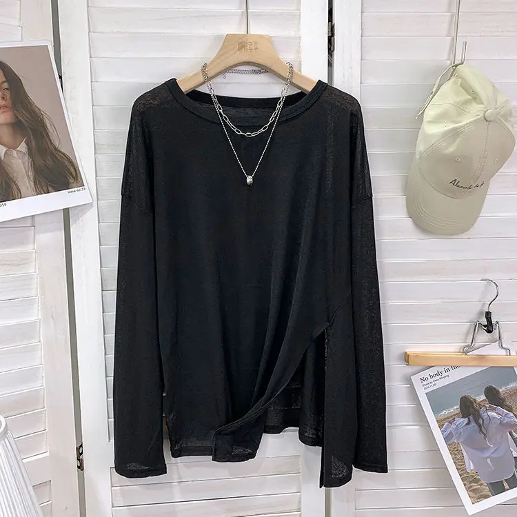 

Korean version slim design sunscreen long sleeve T-shirt women's summer loose large air conditioning top P3 315