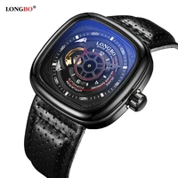 longbo new men automatic mechanical watch waterproof leather strap luxury business wristwatch for men relogio masculino