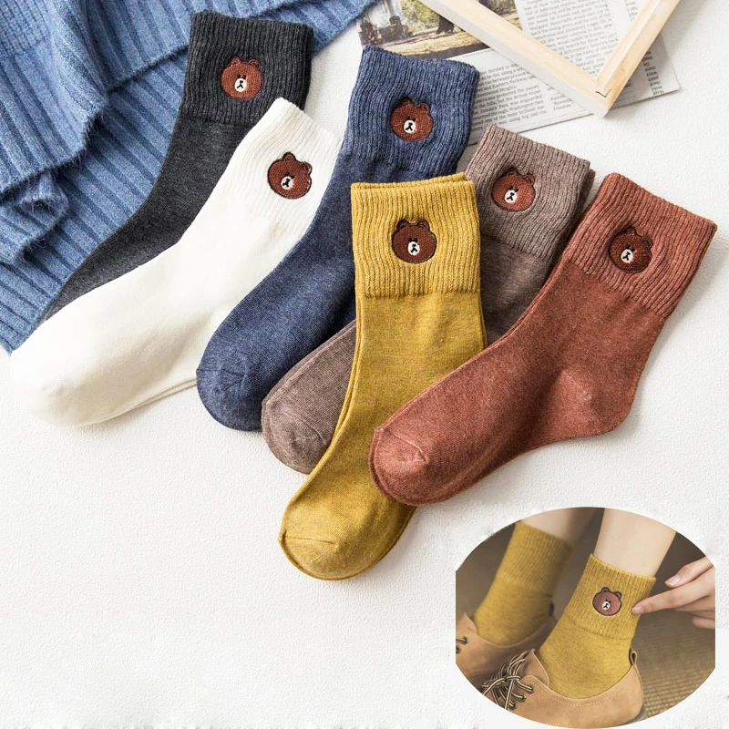 Милые Носки с рисунком медведя зимние теплые женские носки для отдыха героями