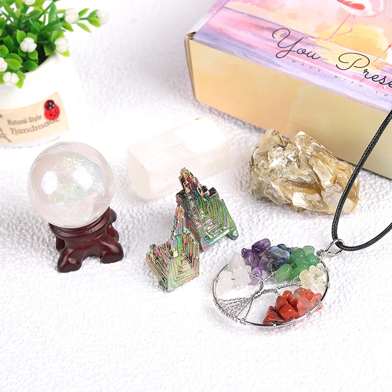 Подвеска из натуральных кристаллов семи чакр ювелирное украшение селенита