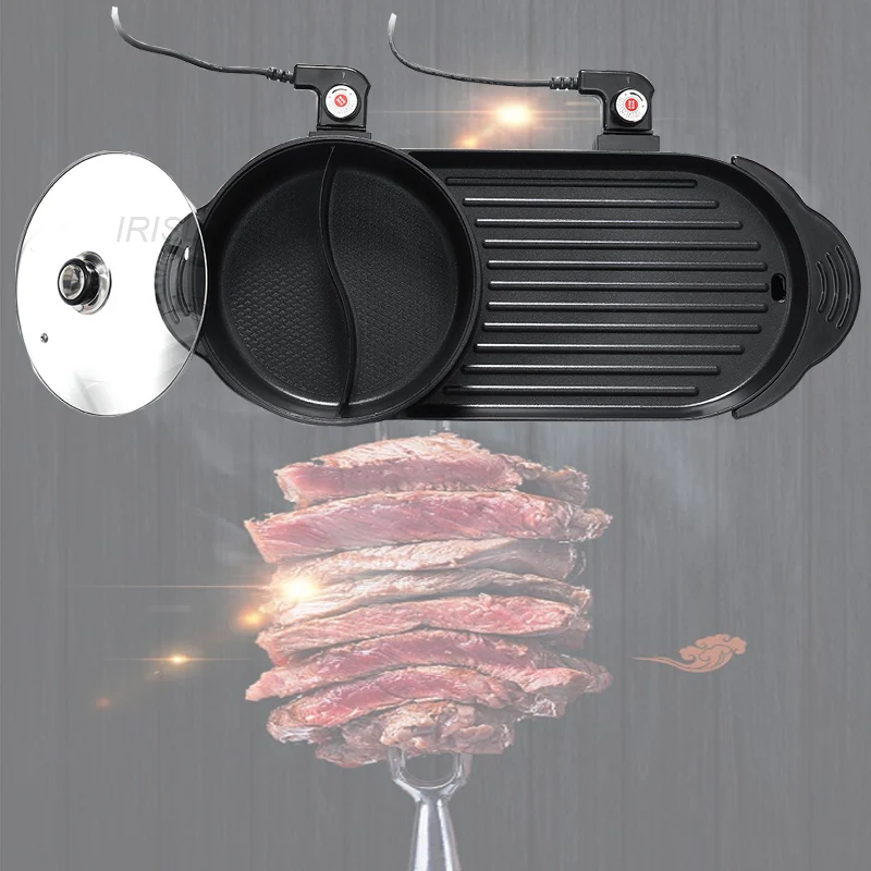 

Electric Heating BBQ Household Grill Disconnected Two flavor Hot Pot Smokeless Barbecue Machine Electric Oven Cabob Machine