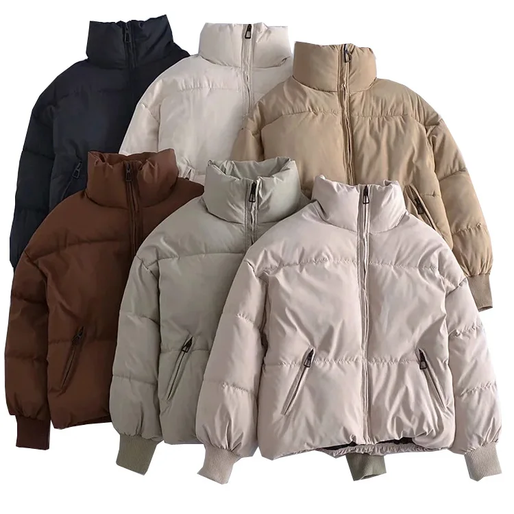 Solid Bread Coat Jacket Simple Casual Korean Style High Quality Warm Winter Stand-up Collar Cotton Parkas Clothes Women 2021