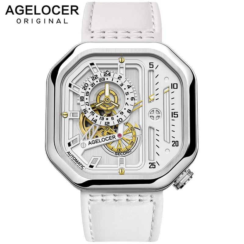 

AGELOCER Brand Luxury Women Mechanical Watches Men Sport Casual Fashion White Watches Ladies wrist Watches Relogio Feminino