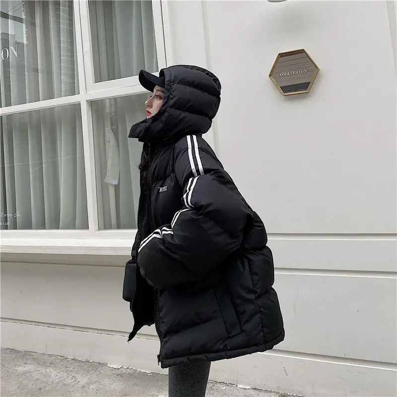 Autumn and Winter New Sports Stripes Simple and Loose Student Striped Letter Printing Down Jacket Plus Down Warm Down Jacket