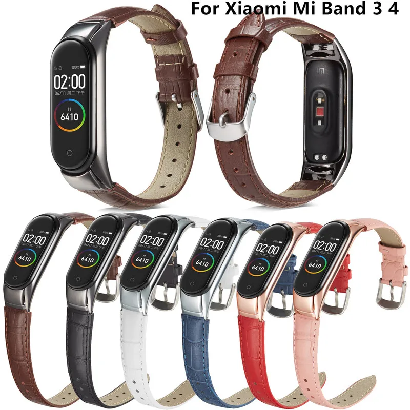 Ремешок из натуральной кожи для смарт часов Xiaomi Mi Band 3 4 тонкий кожаный ремешок