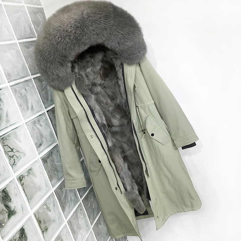 RosEvans Plus Size Real Fur Coat Waterproof Parka Mujer Winter Jacket Women Natural Fox Fur Collar Liner Thick Warm Outerwear