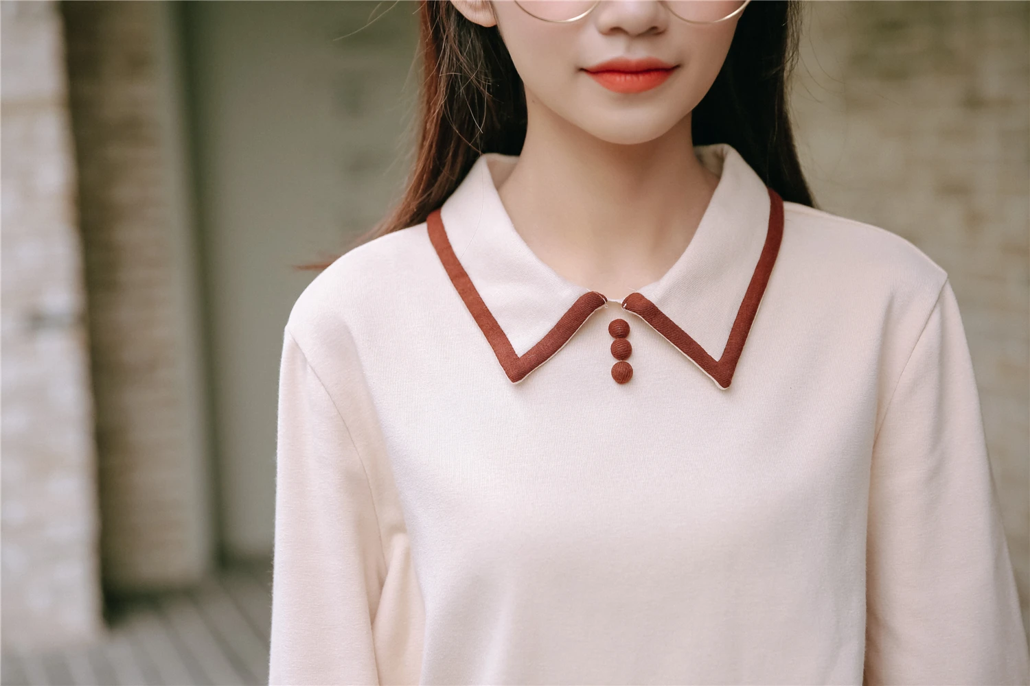

New Japan Style Cute Turn-down Collar Long Sleeve T-shirt Women Autumn Winter Patchwork Casual Tee Shirt Woman Top