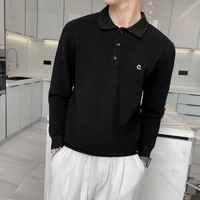 autumn winter mens polo shirts lapel knitted sweater solid color knitted pullover social streetwearcasual business men clothing