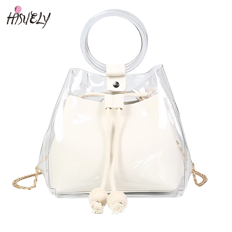 2021 модная женская брендовая маленькая сумка HISUELY на плечо прозрачная шнурке для