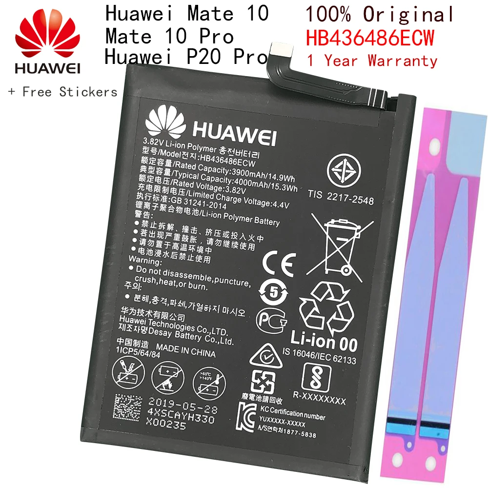 Оригинальный аккумулятор Hua Wei HB436486ECW для Huawei mate 10 Mate pro lite X ALP AL00 3900/4000
