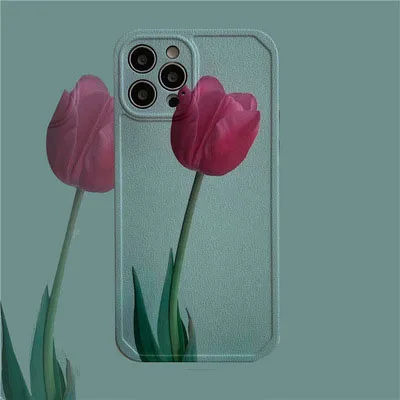

IPhone Case Ins Style Tulip Mobile Phone Case Suitable For IPhone12 11Promax XS XR 7Plus 8Plus All-Inclusive Camera New Fashion