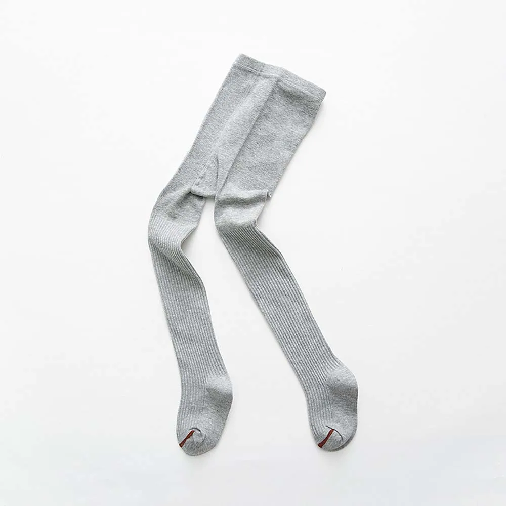 Grey Модные хлопковые длинные теплые гольфы для маленьких девочек Однотонные вязаные зимние колготки в рубчик колготки для малышей - Цвет: Grey