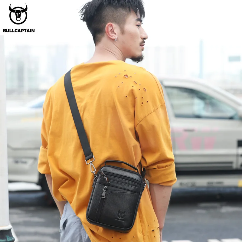 

Brand Men's Genuine Leather Crossbody Shoulder Bags Business Bags Small Sling Messenger Flap Bags Male Zipper Handbags Trending