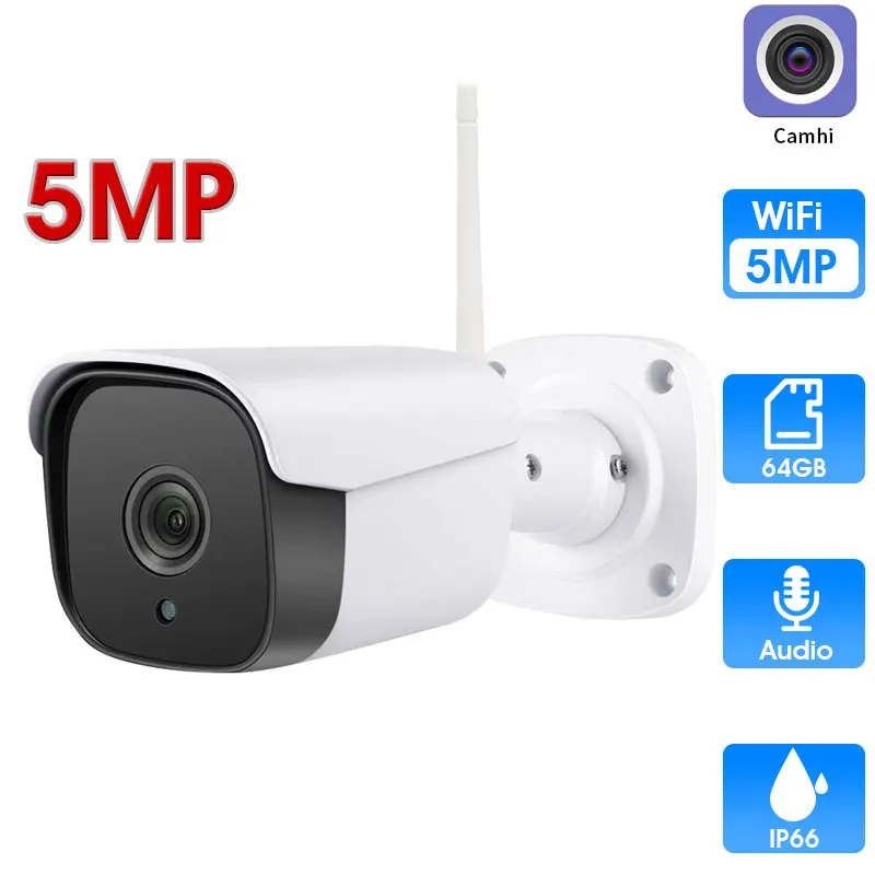 

5MP 2MP H.265 Wireless Outdoor Bullet IP Camera CCTV AI Human Body Detection Alarm Audio 20M IR Two Way Audio Sound Alarm