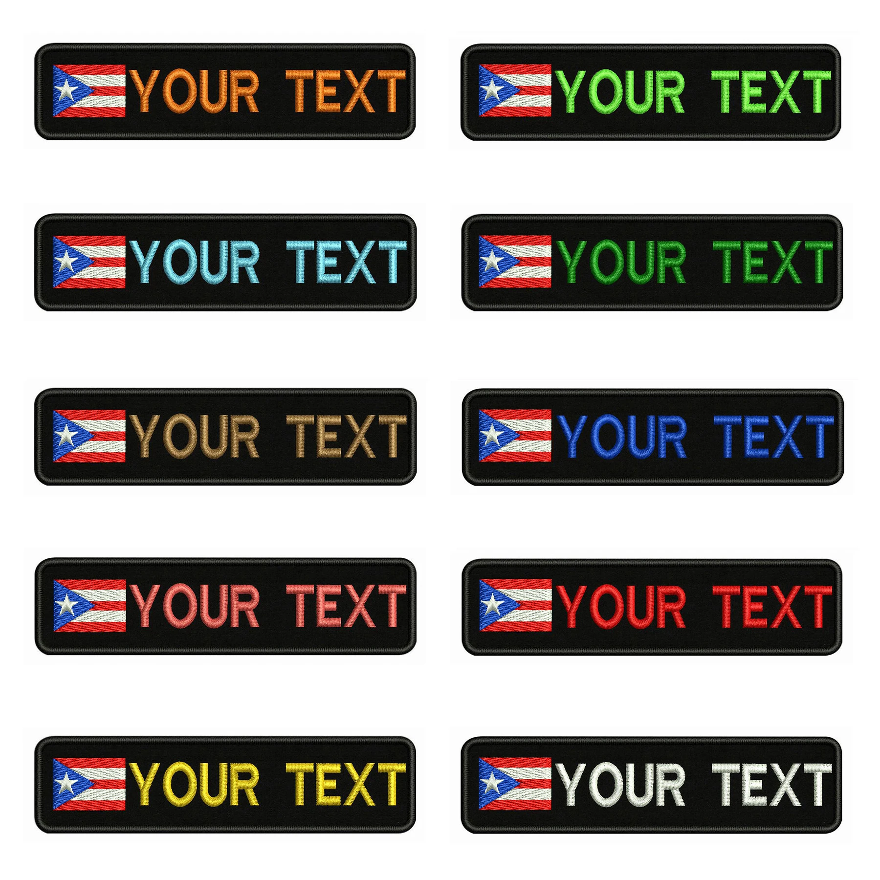 

Puerto Rico Flag 10X2.5cm Embroidery Custom Name Text Patch Stripes badge Iron On Or Velcro Backing Patches For Clothes