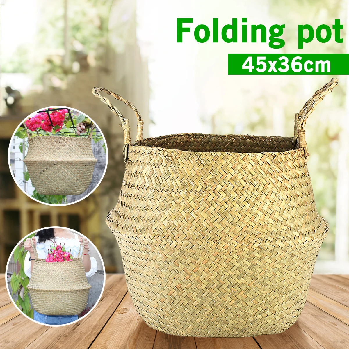 Большая Бытовая Складная натуральная плетеная корзина для хранения садовая