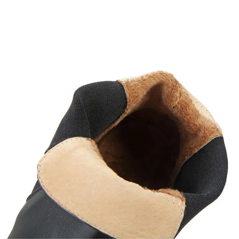 Black Plush Inside Кожаные ботильоны «Челси» Женская осенне-зимняя обувь на низком каблуке модные женские полусапожки с круглым носком черного цвета A355 - Цвет: Black Plush Inside