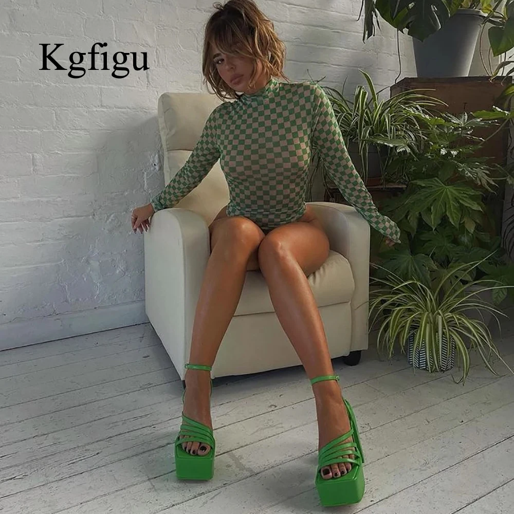 

KGFIGU Fall Clothing Bodysuit For Women 2021 Long Sleeve O-Neck Sexy Bodycon Jumpsuit Elegant Lattice All-Match Outfit