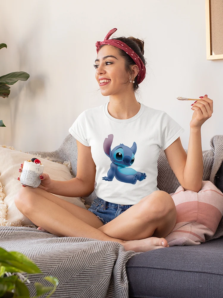 

Stitch Casual T Shirt Women 2022 New Disney Lilo Stitch Clothes Comfy Home Woman T-shirt Short Sleeve White Tops Tee Dropship