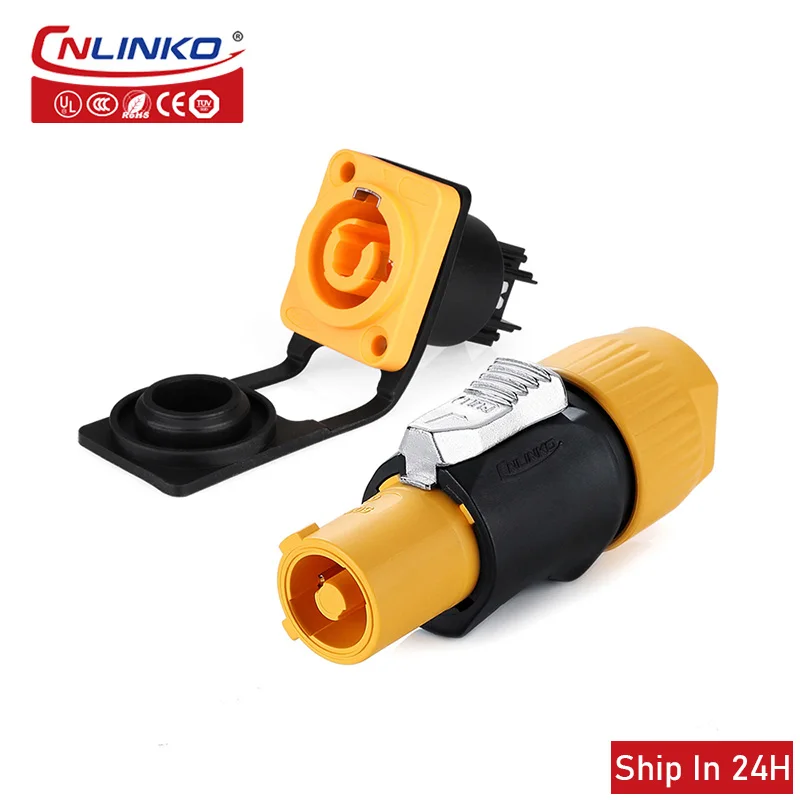 

Cnlinko YF24 waterproof metal connector multicolor quick lock 20A plug and socket waterproof audio and video power